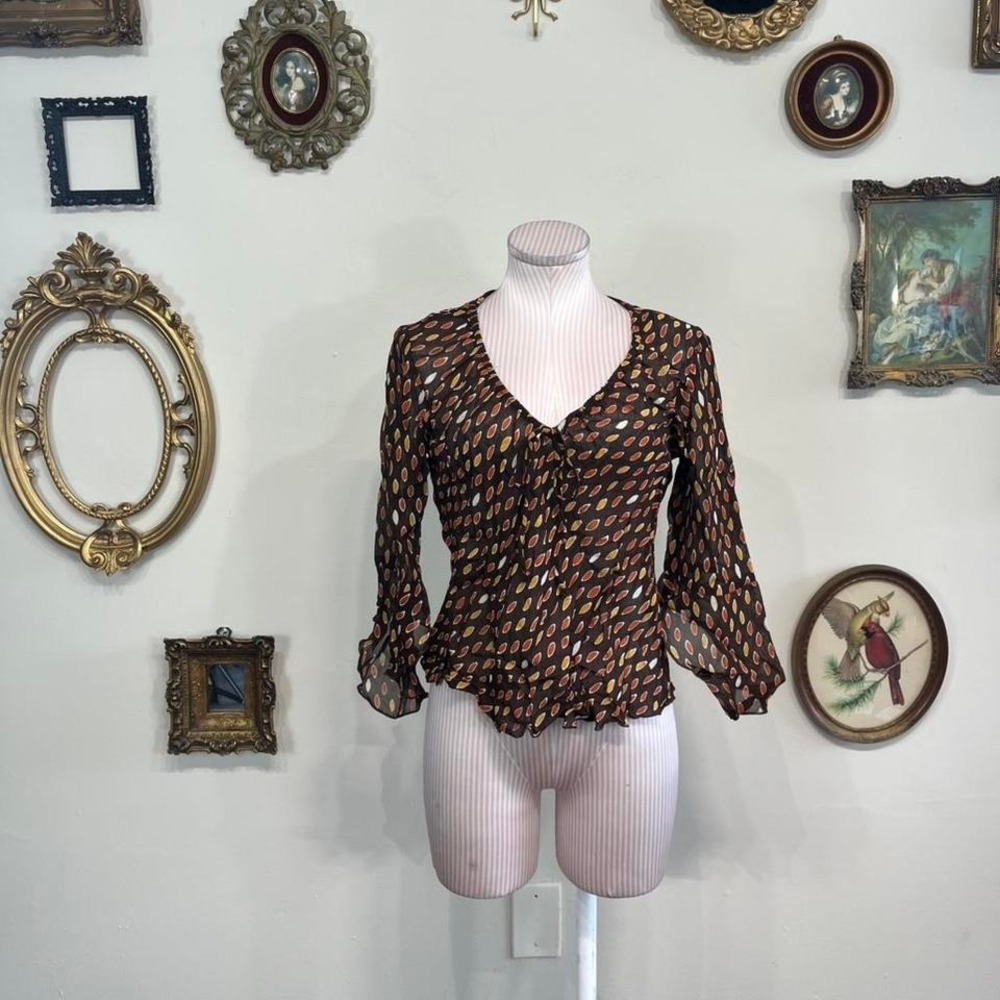 Vintage A.B.S. by Allen Schwartz Sheer Brown Print Blouse – Size M
